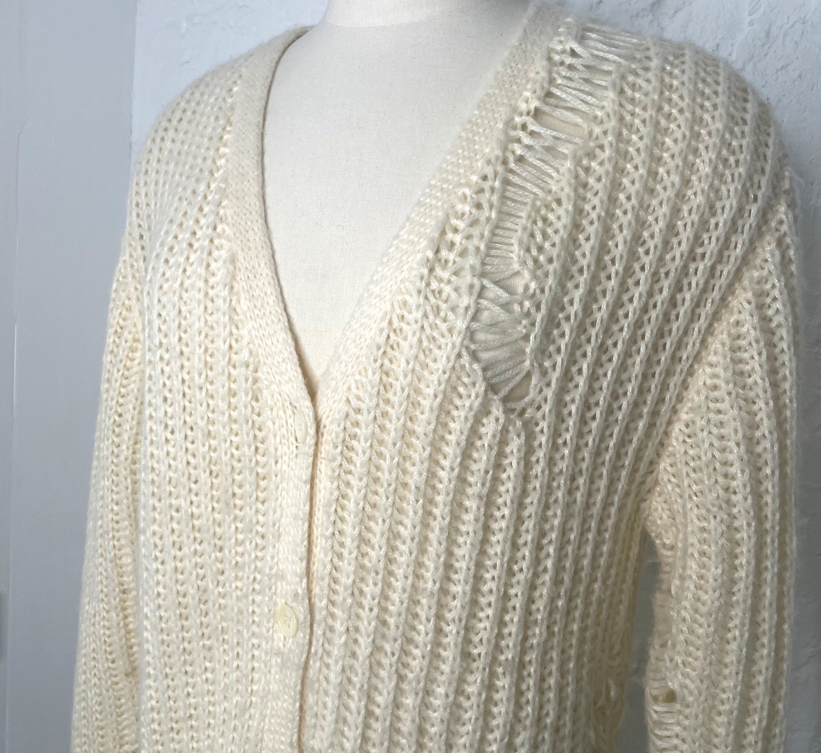 YVES SAINT LAURENT YVES SAINT LAURENT - White Destroyed Cardigan - ALE PARIS Luxury Vintage