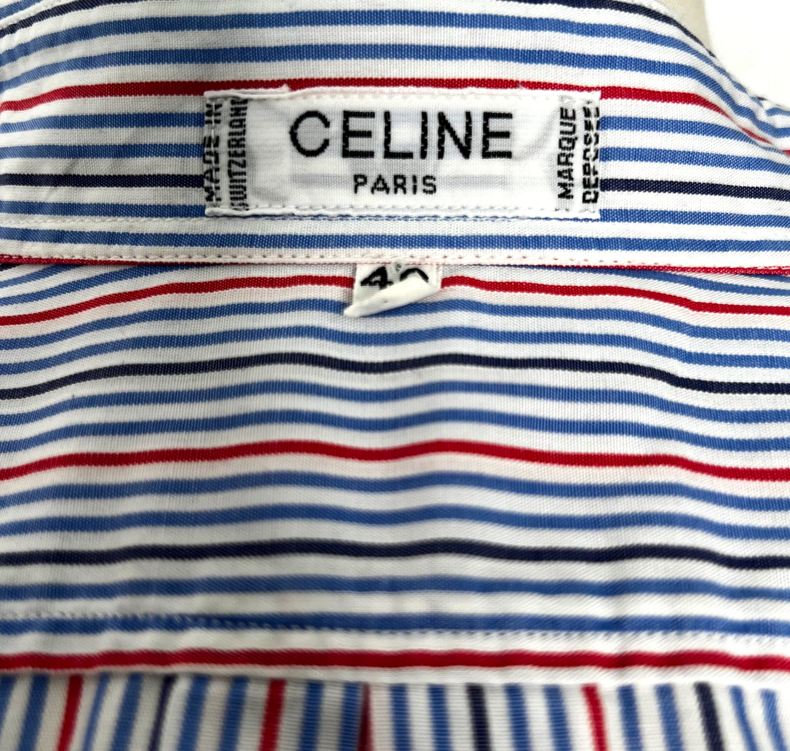 CÉLINE CELINE - Blue Shirt With Colorful Stripes - ALE PARIS Luxury Vintage