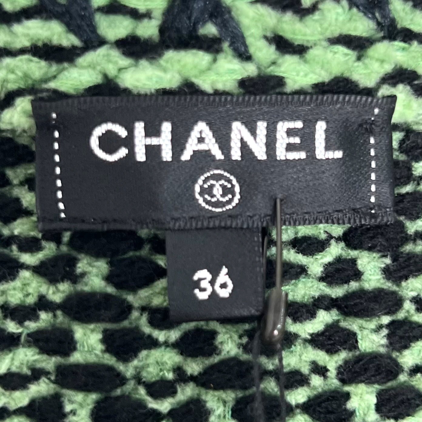 CHANEL - Green chenille knit CC button cardigan - ALE PARIS Luxury Vintage
