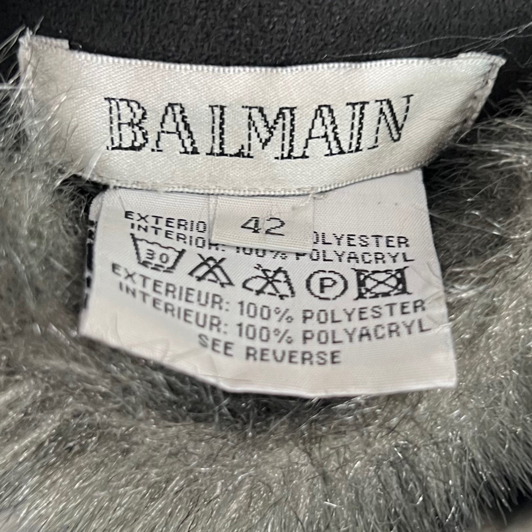 BALMAIN BALMAIN - Anthracite Faux Fur Coat - ALE PARIS Luxury Vintage