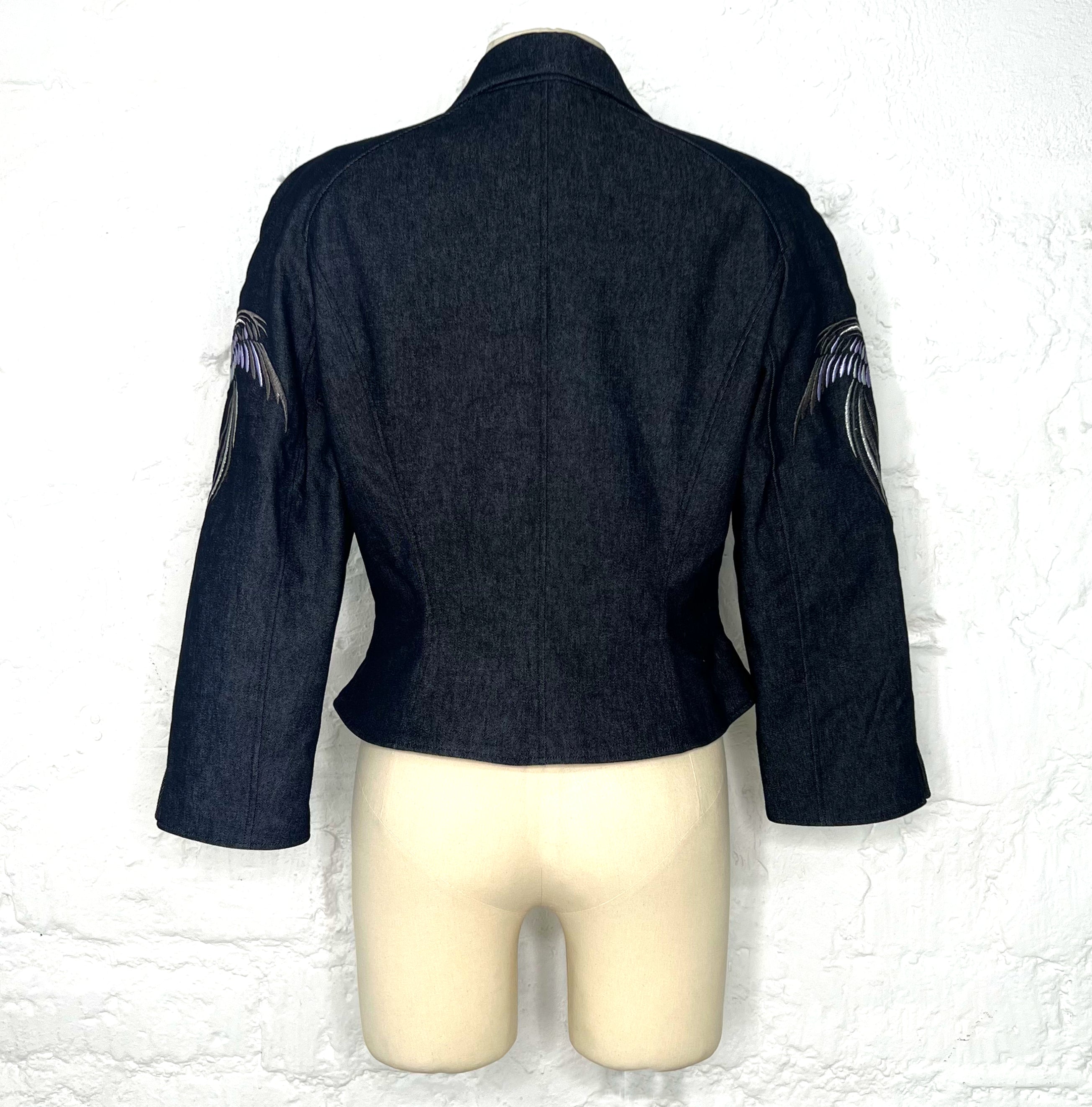 MUGLER MUGLER - Denim Cropped Fitted Jacket With Embroideries - ALE PARIS Luxury Vintage