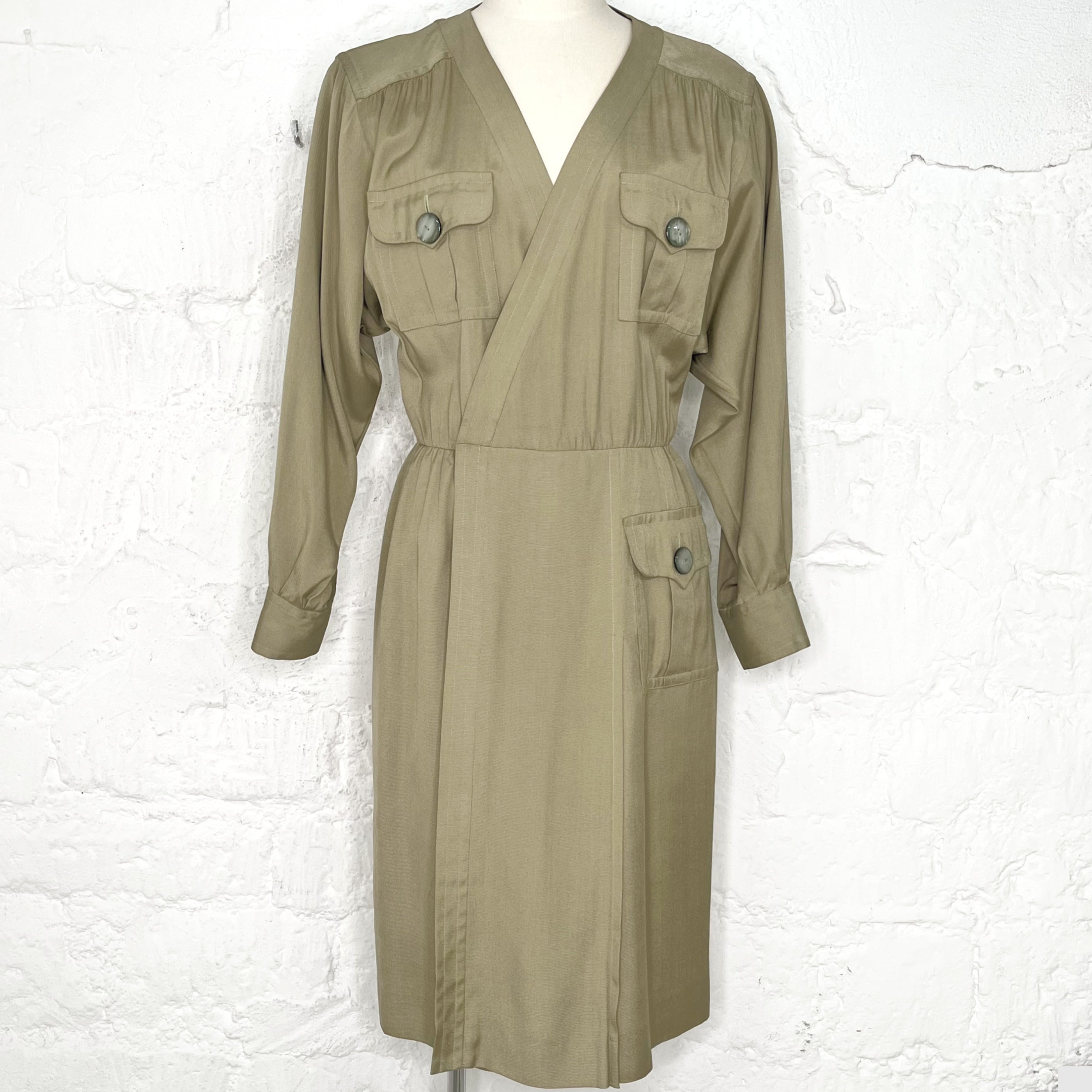 YVES SAINT LAURENT YVES SAINT LAURENT - Green Safari Dress - ALE PARIS Luxury Vintage