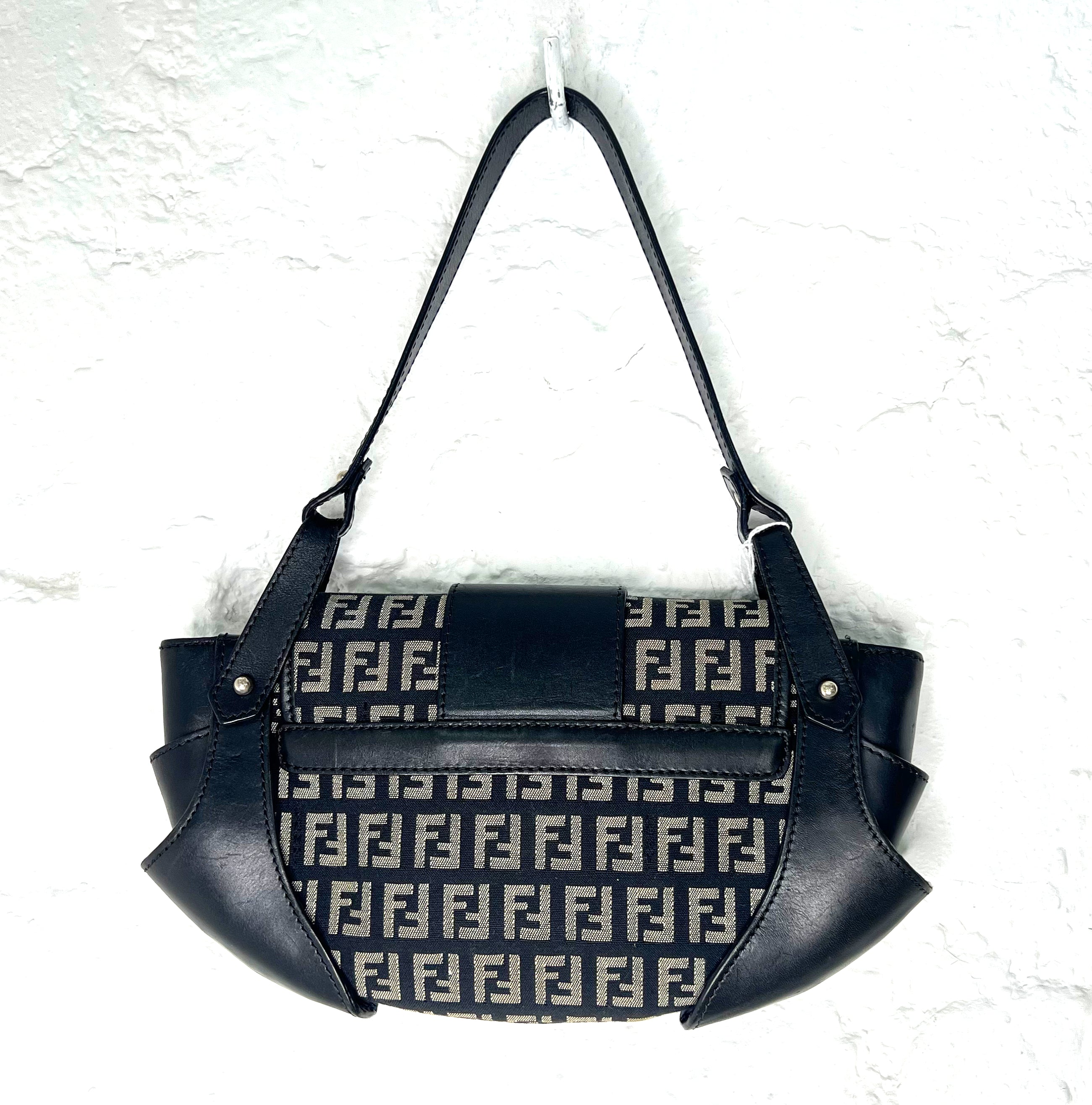 FENDI FENDI - Black Leather Zucca Tuc Bag - ALE PARIS Luxury Vintage