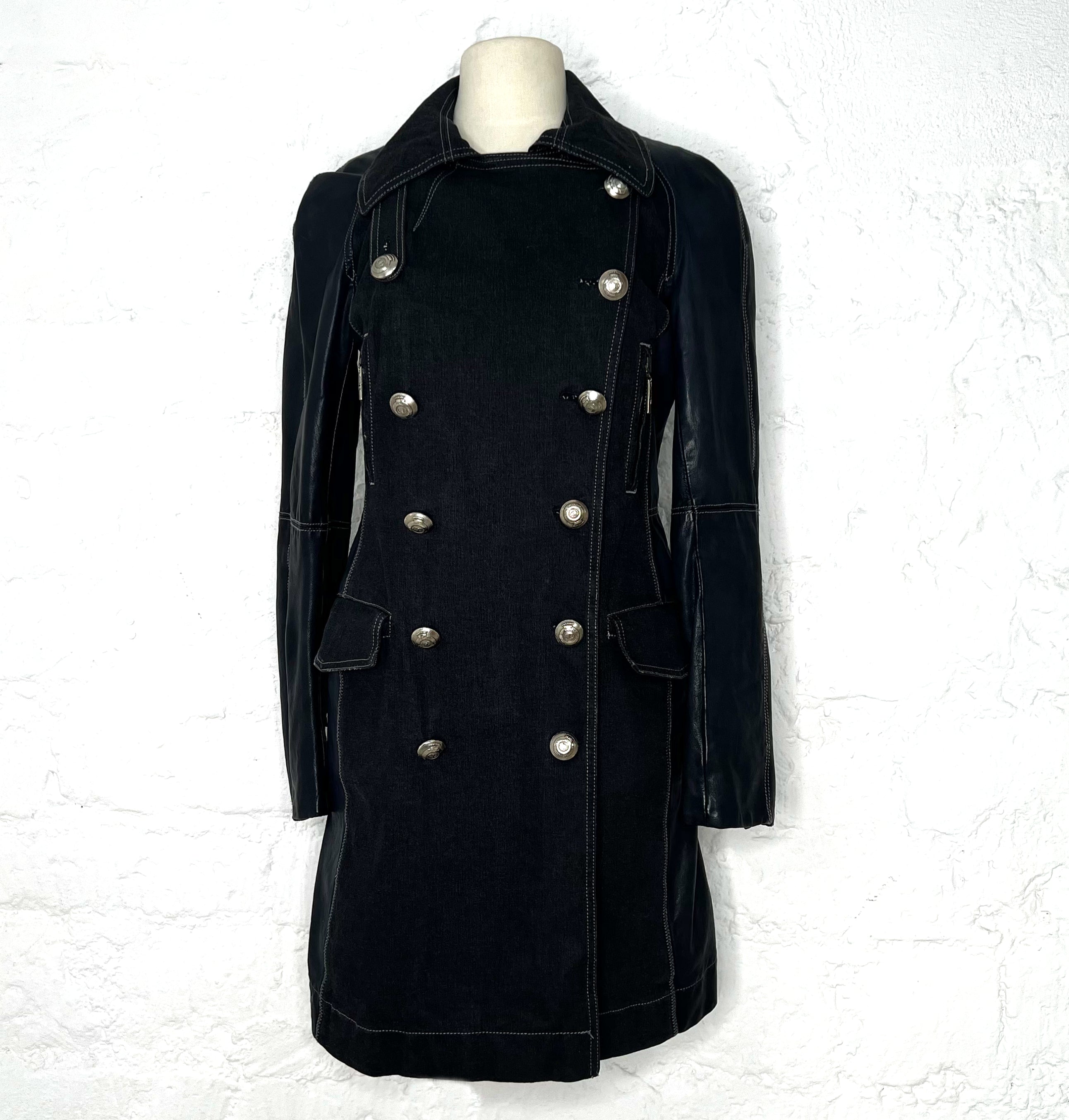 CHRISTIAN DIOR CHRISTIAN DIOR - Denim And Leather Black Coat - ALE PARIS Luxury Vintage