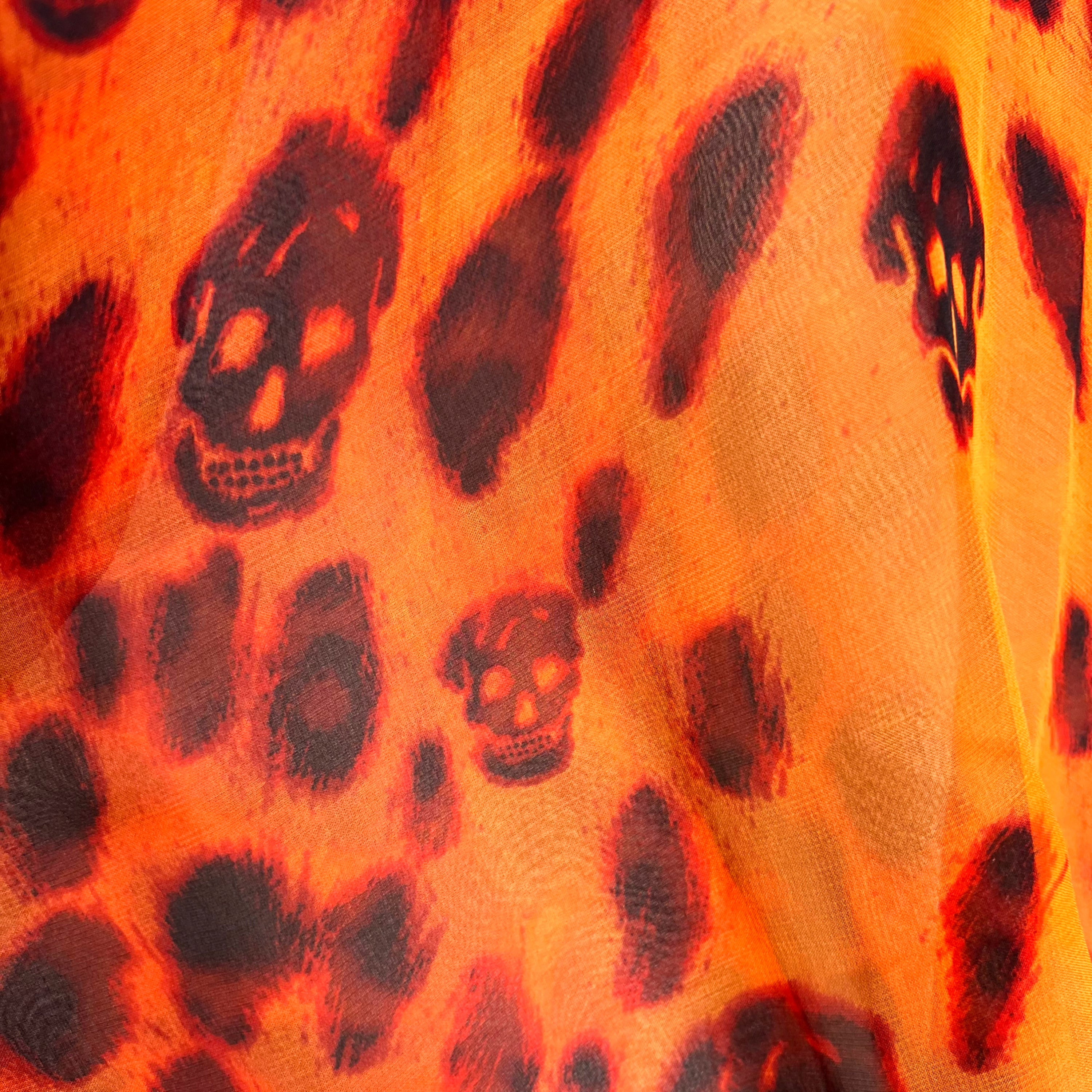 ALEXANDER MCQUEEN ALEXANDER MCQUEEN - Orange Fire Leopard Head Skull Scarf - ALE PARIS Luxury Vintage