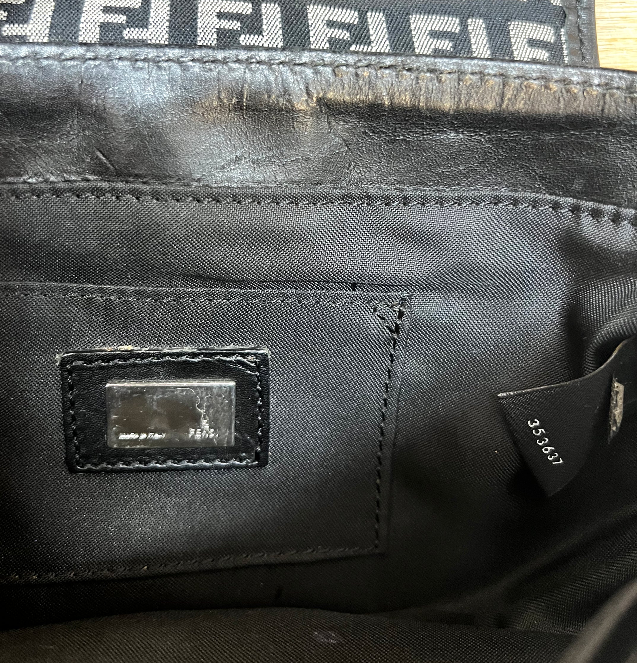 FENDI FENDI - Black Leather Zucca Tuc Bag - ALE PARIS Luxury Vintage