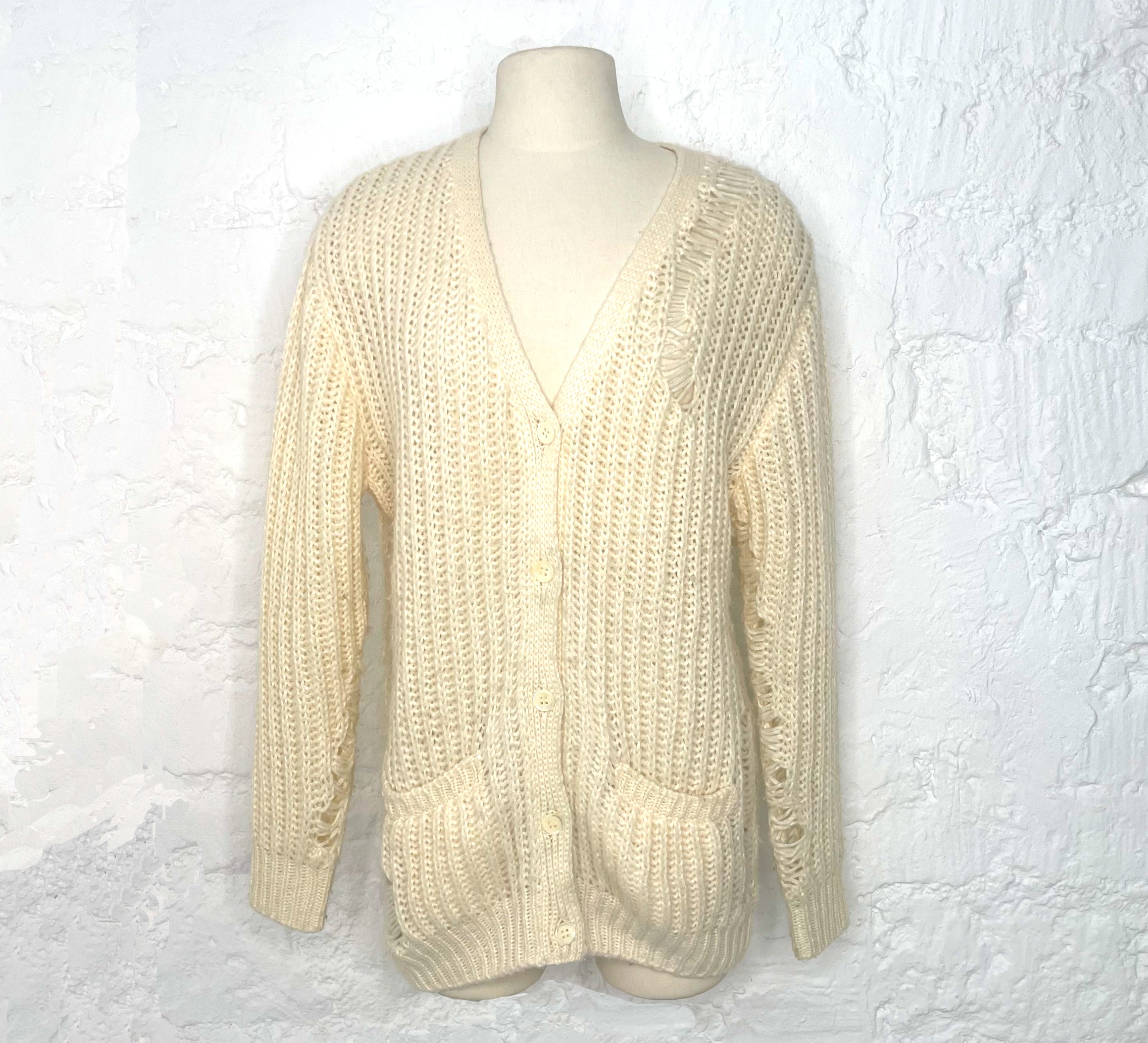 YVES SAINT LAURENT YVES SAINT LAURENT - White Destroyed Cardigan - ALE PARIS Luxury Vintage