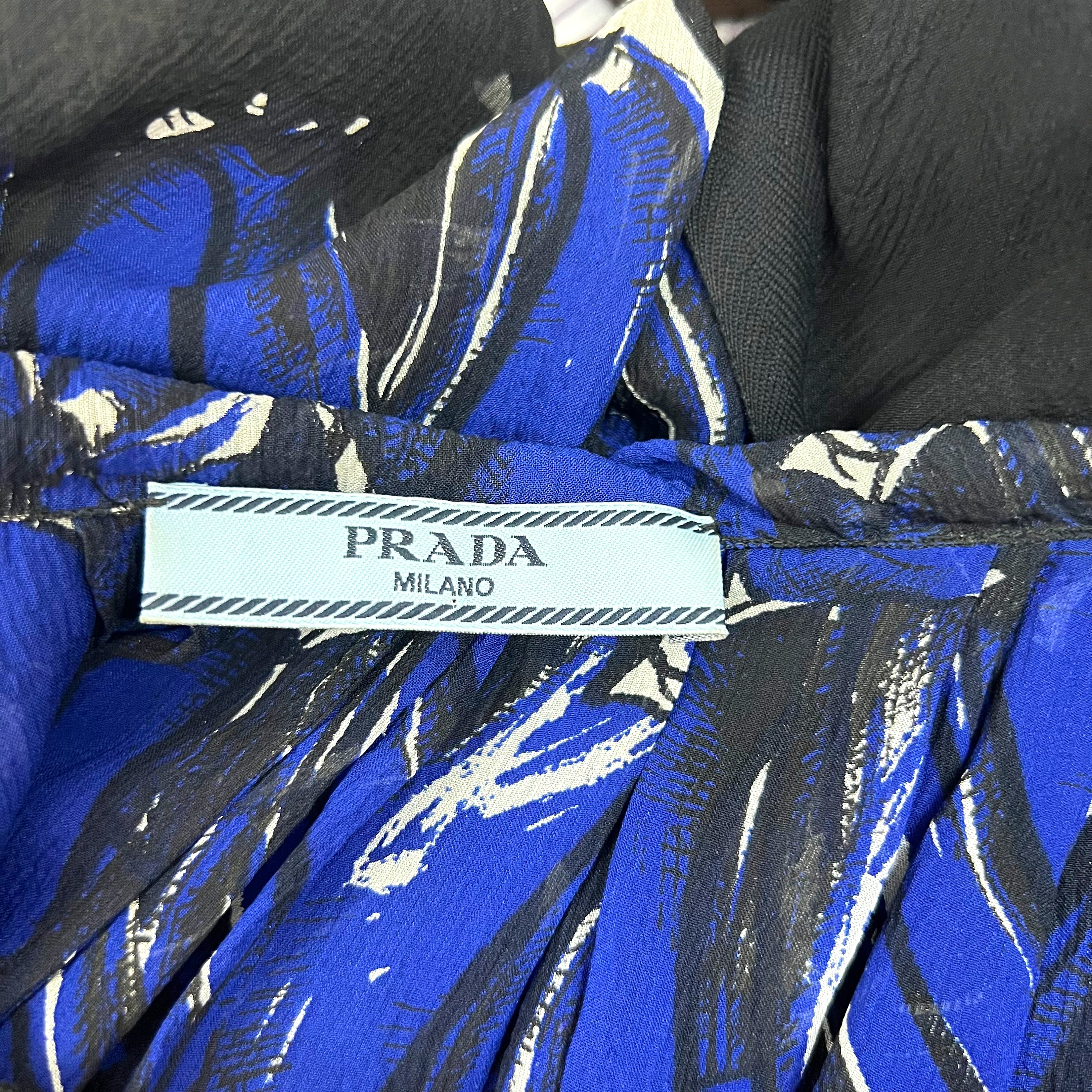 Prada PRADA - Black And Blue Printed Fluid Dress - ALE PARIS Luxury Vintage