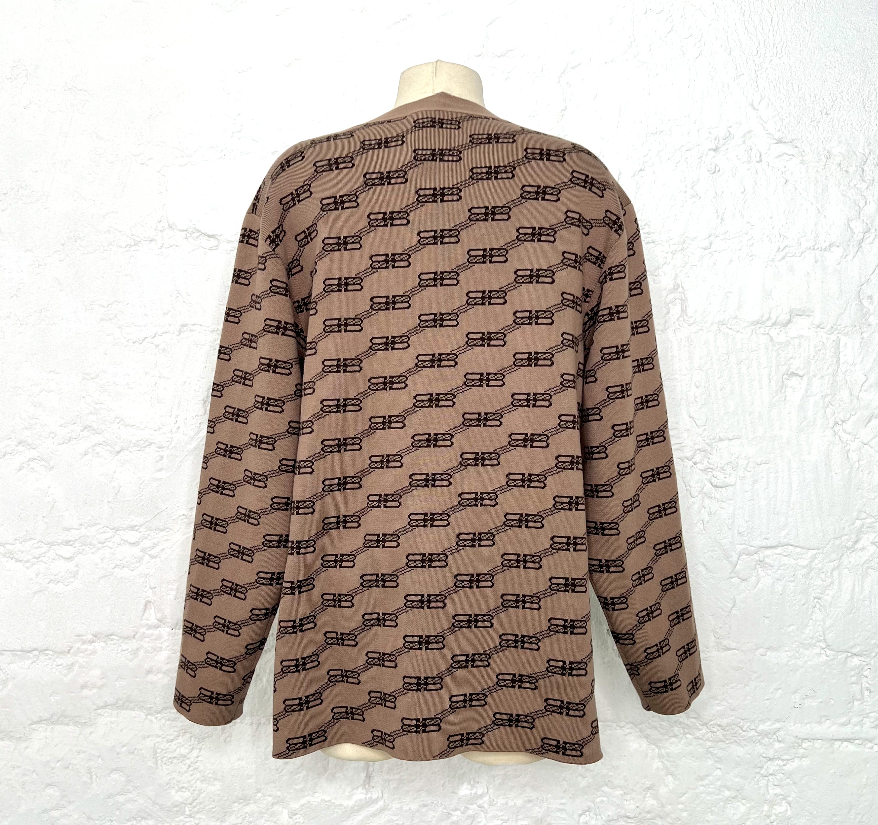 BALENCIAGA BALENCIAGA - Brown Monogram Oversized Cardigan - ALE PARIS Luxury Vintage