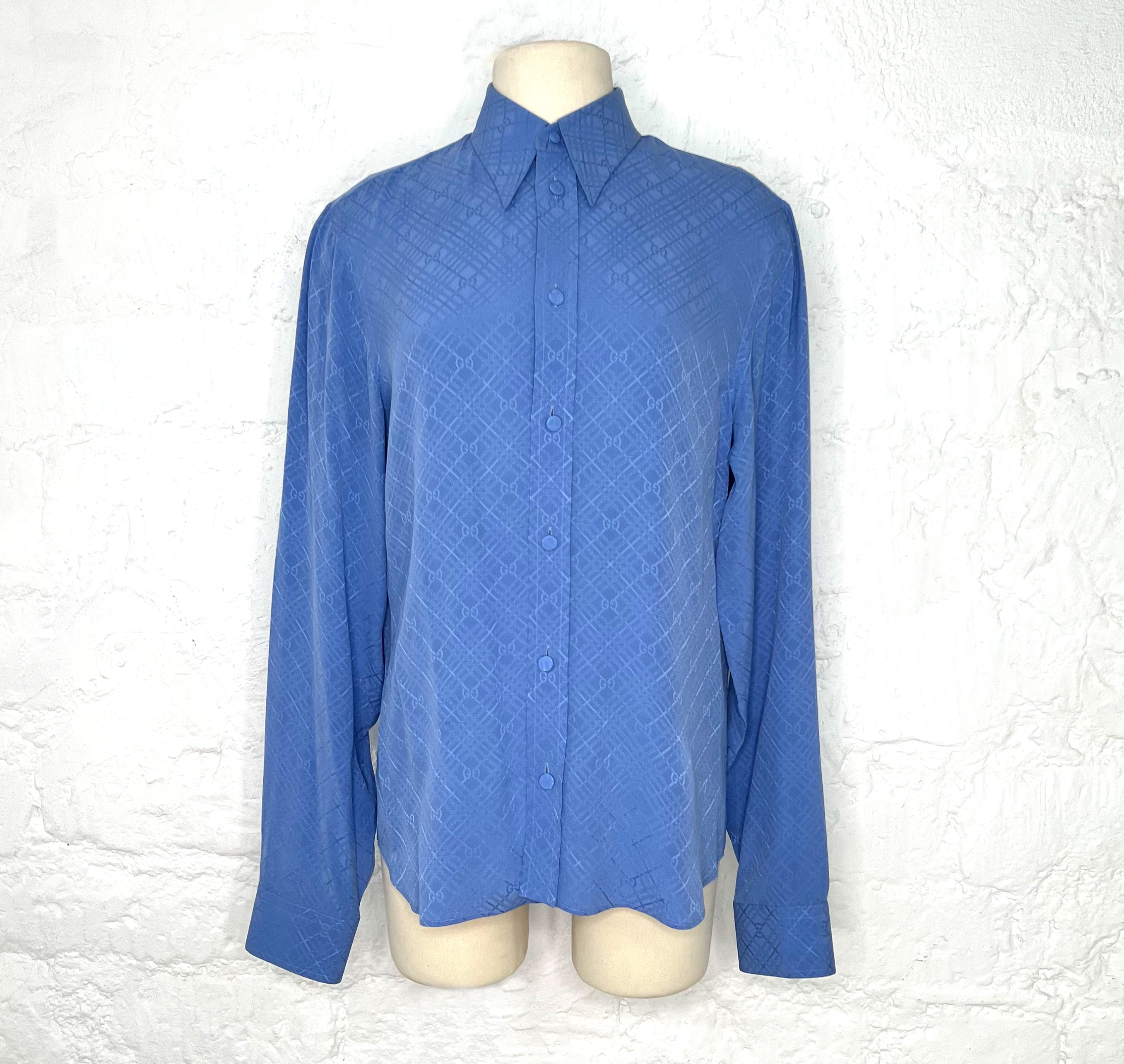 GUCCI GUCCI - Blue Checked Silk Shirt - ALE PARIS Luxury Vintage